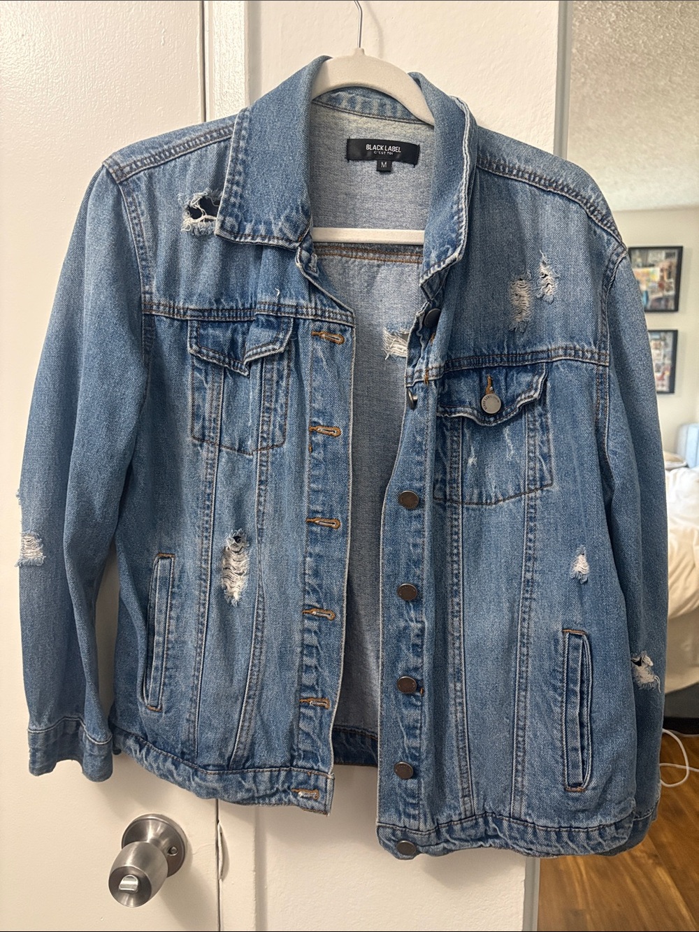 Black Label Light Blue Distressed Denim Jacket - Men's